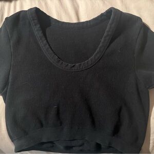 ALO Black Ribbed Women's Crop Top